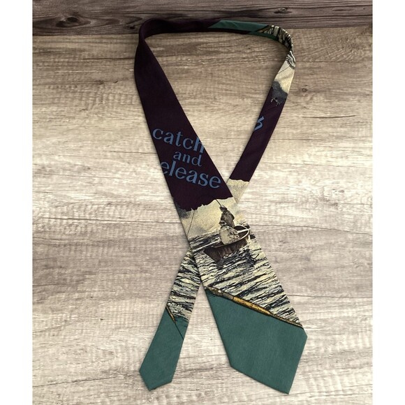 Vintage Polo Ralph Lauren Fishing Tie Silk Wool Catch and Release Fisherman - Picture 1 of 12